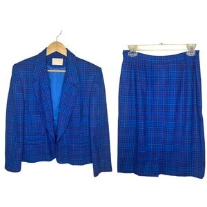 Vintage Pendleton 100% Virgin Wool Blue Plaid 2-Piece Skirt Set Size 10
